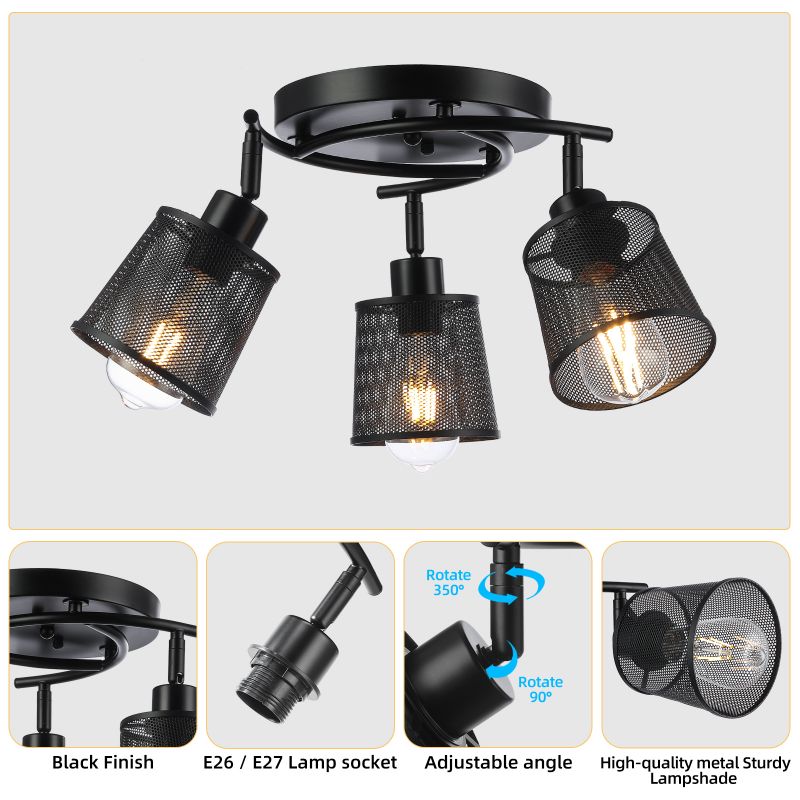 3-Light Industrial Metal Mesh Ceiling Light