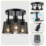 3-Light Industrial Iron Metal Mesh Ceiling Light