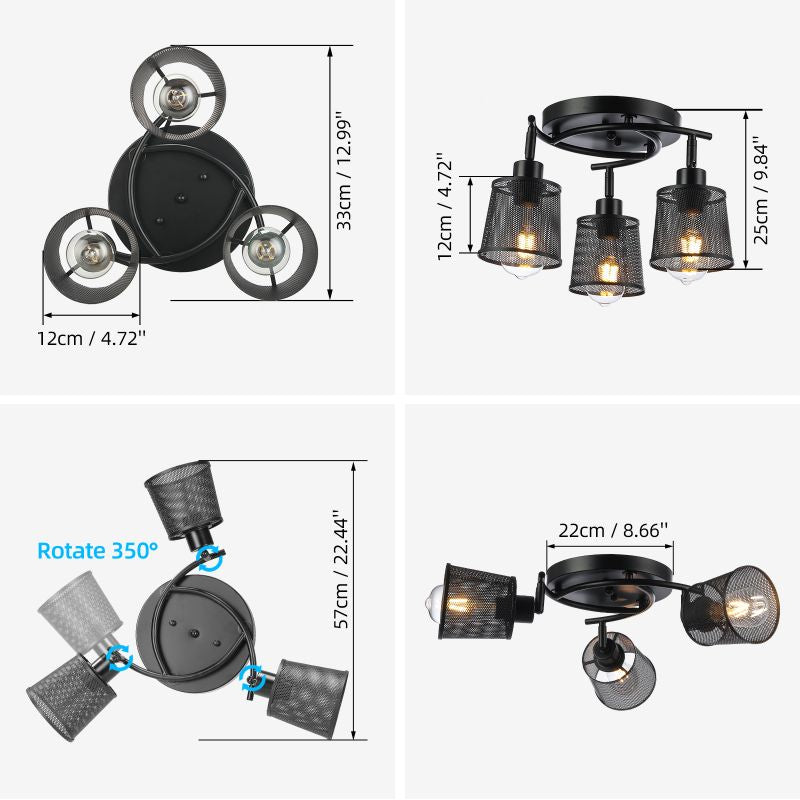 3-Luma Industria Metala Reto Plafona Lumo 