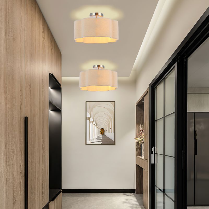 3-Lumoj Tola Ŝtofo Ombro Semi Flush Mount Plafona Lumo 