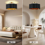 3-Lumoj Nigra Ŝtofa Ombro Semi Flush Mount Plafona Lumo 