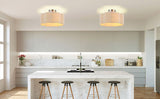 3-Lights Linen Fabric Shade Semi Flush Mount Ceiling Light Fixture