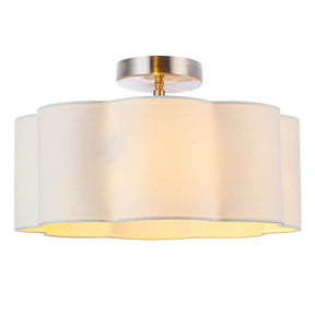3-Lights White Fabric Shade Semi Flush Mount Ceiling Light Fixture with elegant design and warm illumination.