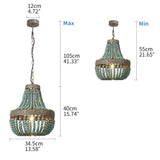 Wood Bead Chandelier Pendant Lights Gray Blue