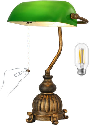 Newrays retro green glass desk lamp with LED bulb, vintage design, suitable for home or office use.