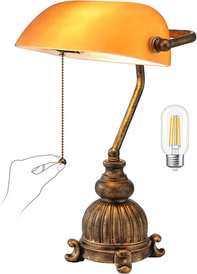 Newrays retro amber glass desk lamp with LED bulb, elegant vintage style perfect for office or home decor.