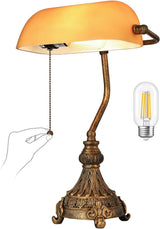 Newrays vintage amber glass desk lamp with LED bulb, elegant design for home and office lighting.