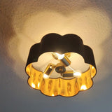 3-Lumoj Nigra Ŝtofa Ombro Semi Flush Mount Plafona Lumo 