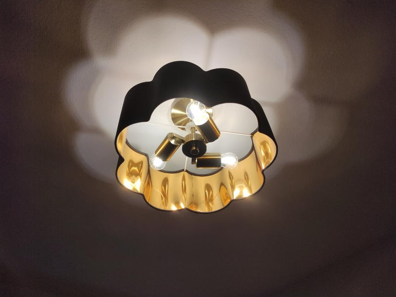 3-Lumoj Nigra Ŝtofa Ombro Semi Flush Mount Plafona Lumo 