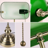 Green Glass Banker Desk Lamp with Pull Chain Switch