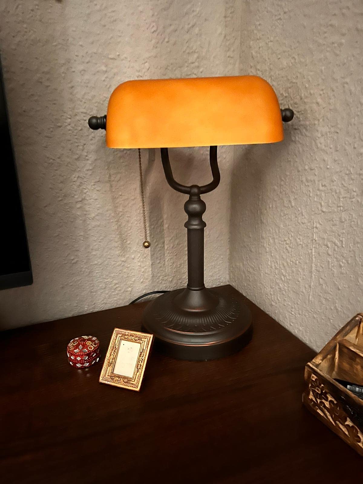 Matted Orange Glass Banker Desk Lamp