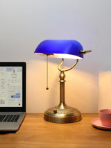 Newrays Blue Glass Bankers Desk Lamp, Stepless Dimmable Table Lamp Plug in,6W LED Bulb Included