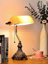 Newrays vintage amber glass desk lamp with LED bulb and decorative vase, perfect for a stylish workspace.