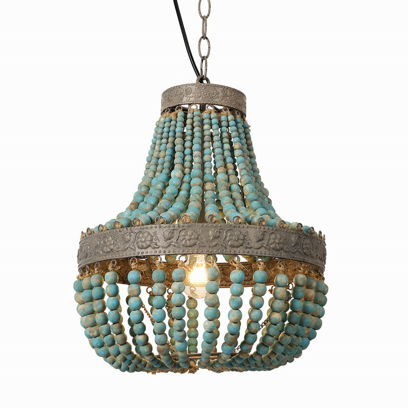 Wood Bead Chandelier Pendant Lights Gray Blue