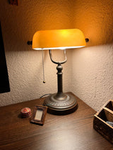 Matted Orange Glass Banker Desk Lamp