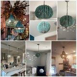 Wood Bead Chandelier Pendant antique Blue Finishing,Plug in