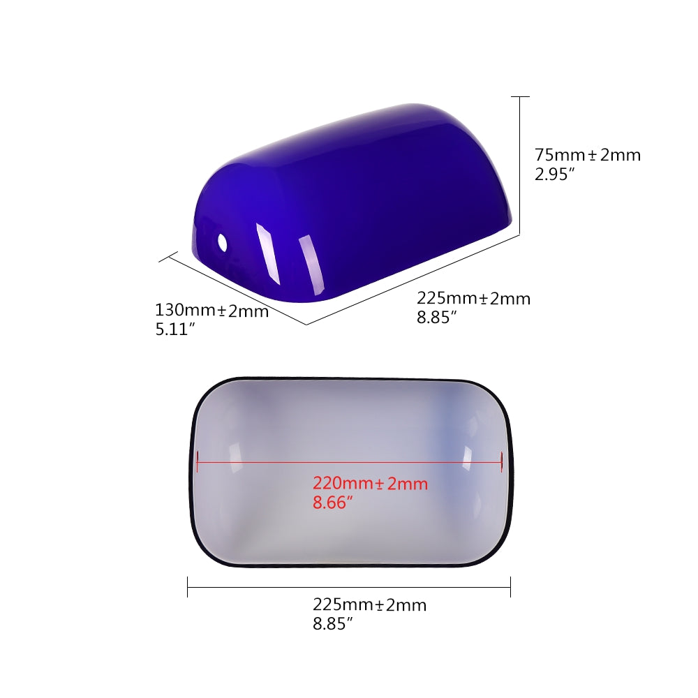 Blue Glass Bankers Lamp Shade Replacement Cover,L8.85" W5.11"/L22.5 W13cm with dimensions measurement diagram.
