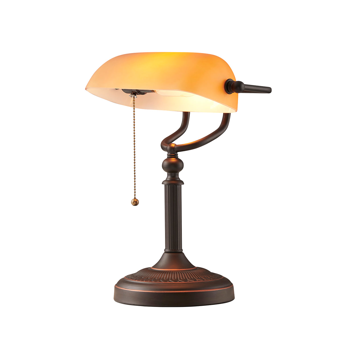 Matt Amber Glass Bankers Lamp Shade Replacement Cover,L8.85" W5.11"/L22.5 W13cm on a stylish desk lamp.