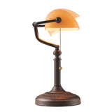 Matt Amber Glass Bankers Lamp Shade Replacement Cover,L8.85" W5.11"/L22.5 W13cm on a stylish desk lamp.