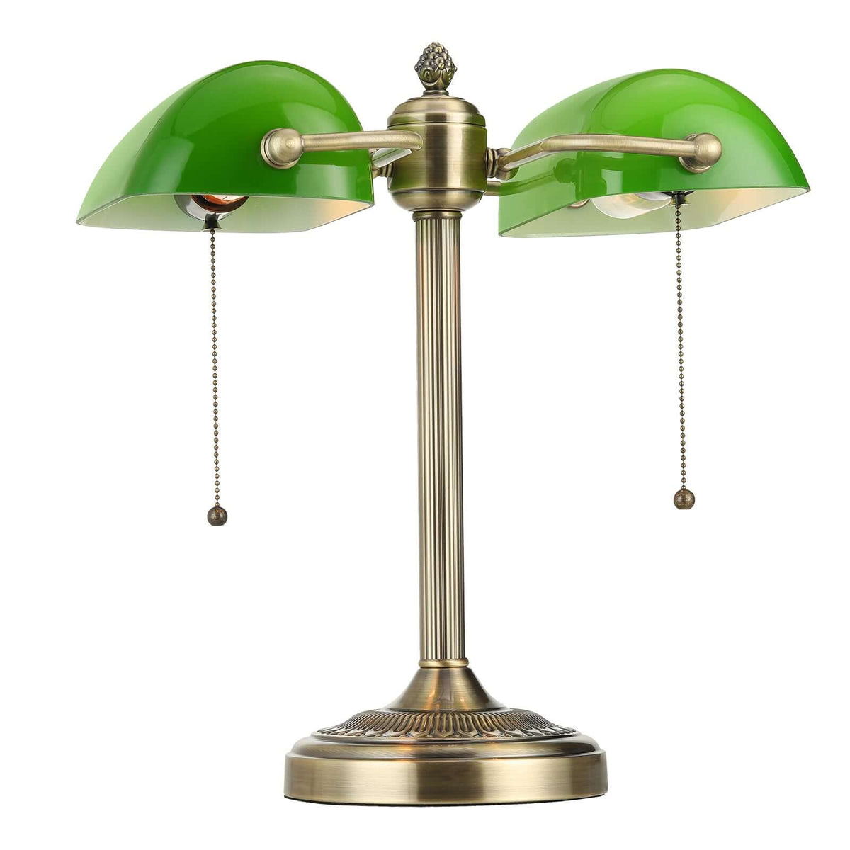 Newrays Green Glass Banker Lamp Double Shade with dual green shades and an adjustable design for optimal lighting.