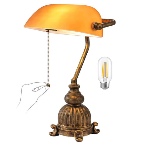 Newrays retro amber glass desk lamp with LED bulb, elegant design for home office or study.