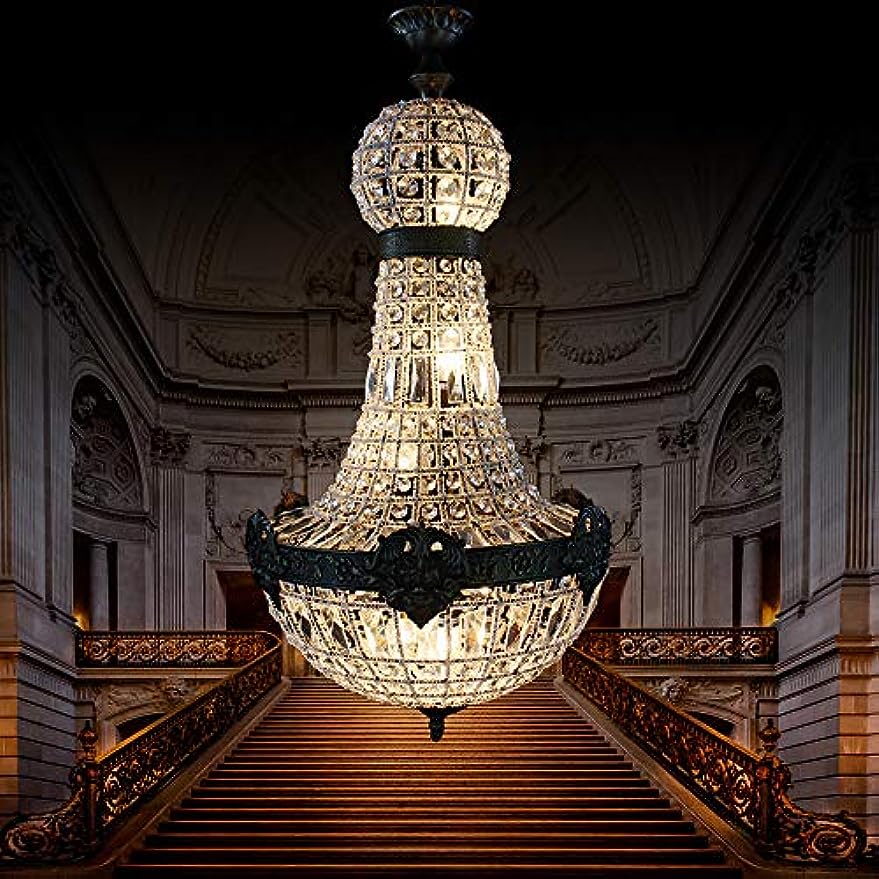Vintage Royal Empire Style Big Led Crystal Chandelier E14/E12 illuminating a grand staircase in an elegant setting.