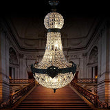 Vintage Royal Empire Style Big Led Crystal Chandelier E14/E12 illuminating a grand staircase in an elegant setting.