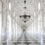 Vintage Royal Empire Style Big Led Crystal Chandelier E14/E12 hanging in an elegant, grand hallway with marble flooring.