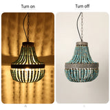 Wood Bead Chandelier Pendant antique Blue Finishing,Plug in