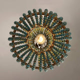 Wood Bead Chandelier Pendant antique Blue Finishing,Plug in