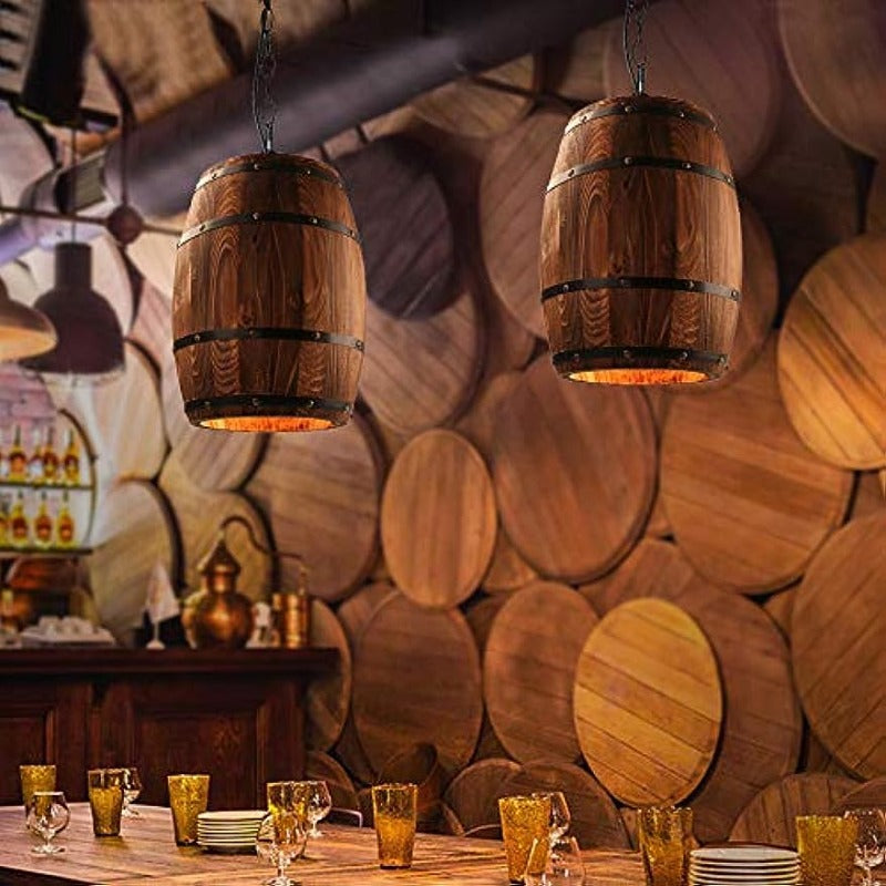 Wood Wine Barrel Pendant Lamp Hanging Unique Kitchen Bar Light Fixtures