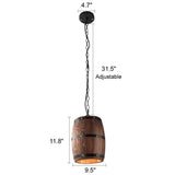 Wood Wine Barrel Pendant Lamp Unique Kitchen Bar Light H30 with adjustable chain and rustic wood design.