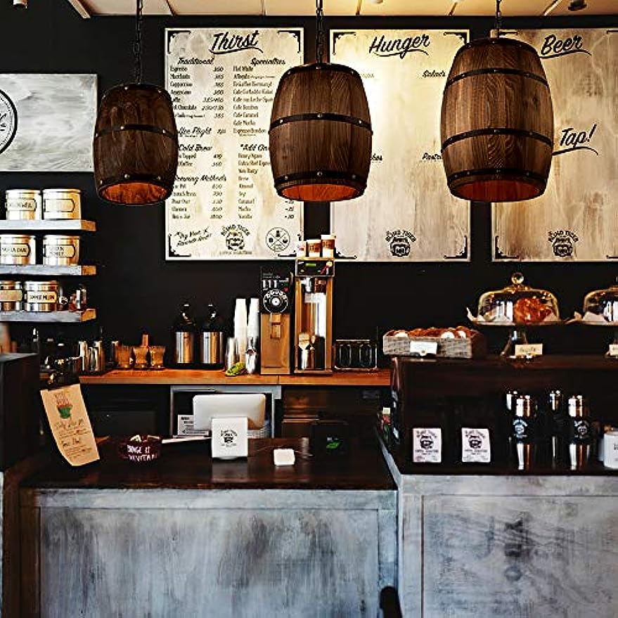 Wood Wine Barrel Pendant Lamp Hanging Unique Kitchen Bar Light Fixtures