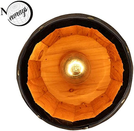 Wood Wine Barrel Pendant Lamp Unique Kitchen Bar Light H30 with wooden interior and exposed bulb design by Newrays.