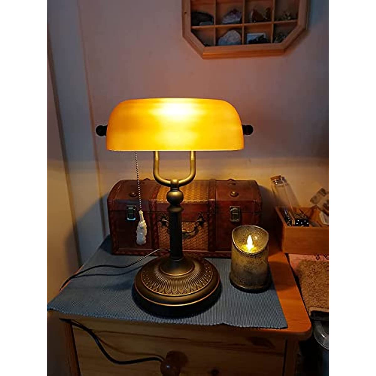 Matted Orange Glass Banker Desk Lamp