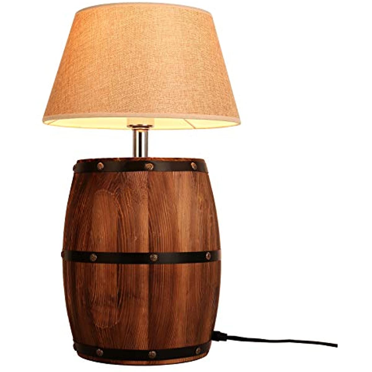 Wood Wine Barrel Table Desk Lamp,Plug in