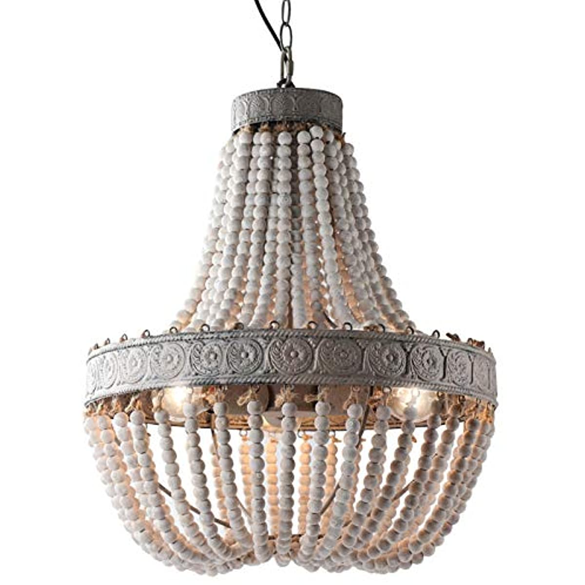 Newrays Wood Beaded Chandelier Pendant Three Lights