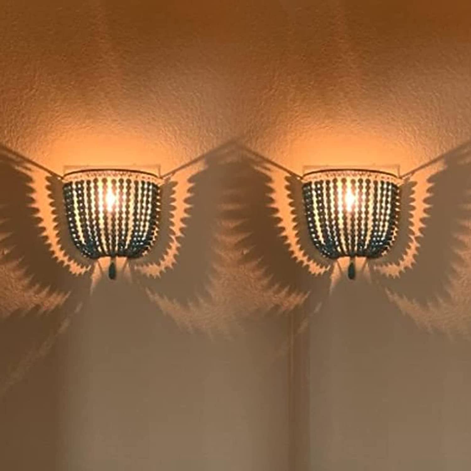 Newrays Wood Bead Wall Lamp with Hard Wired Grey Blue