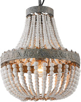 Wood Bead Chandelier Pendant Gray White Finishing