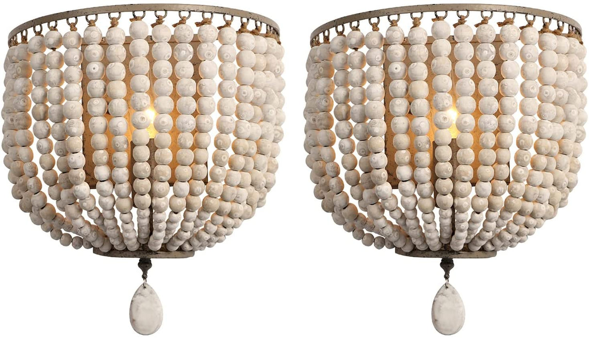 2 Pack Wood Bead Wall Lamp,Hard Wired,E12/E14 Socke