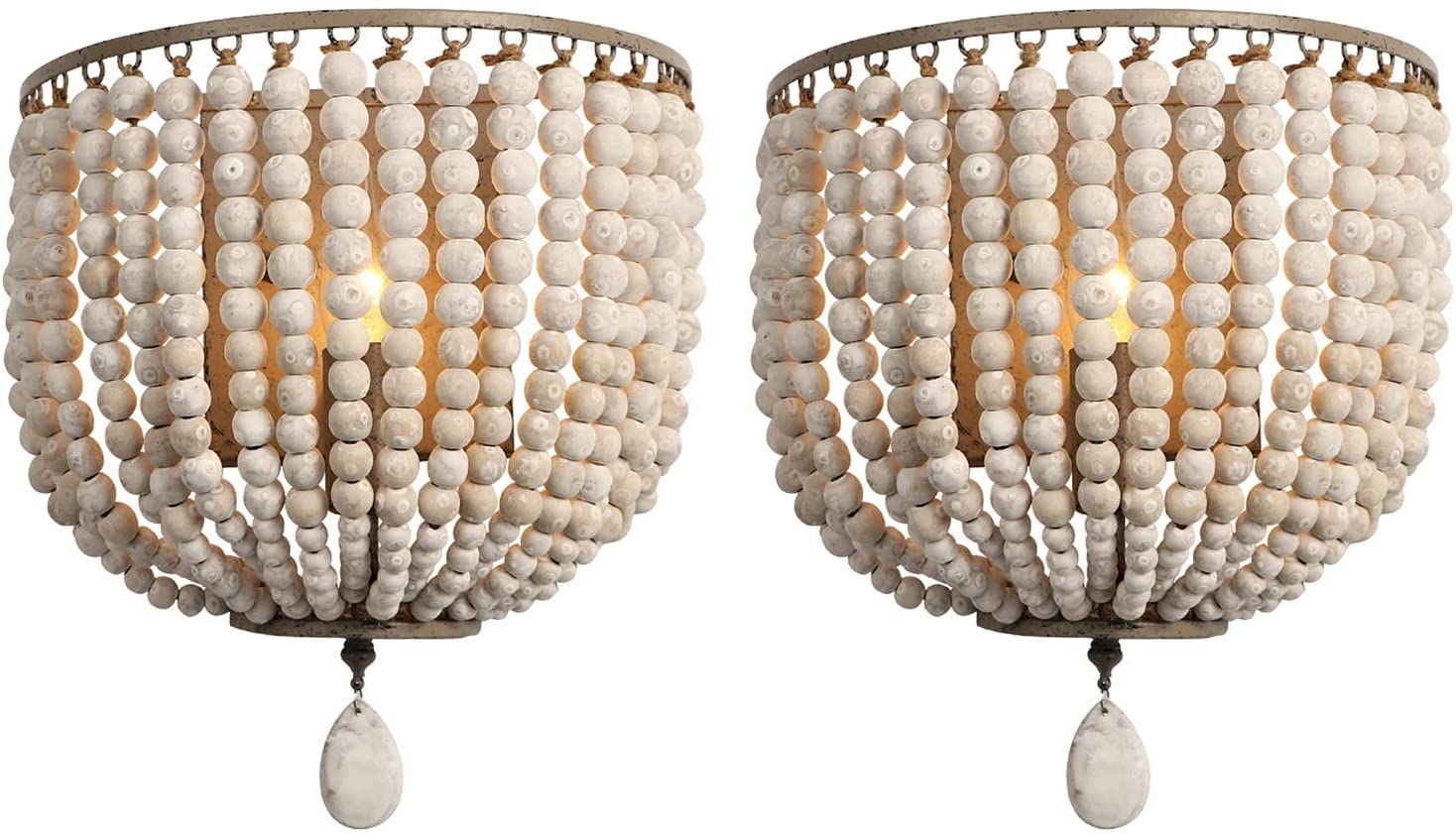 Newrays Wood Bead Wall Lamp with Hard Wired Grey Blue