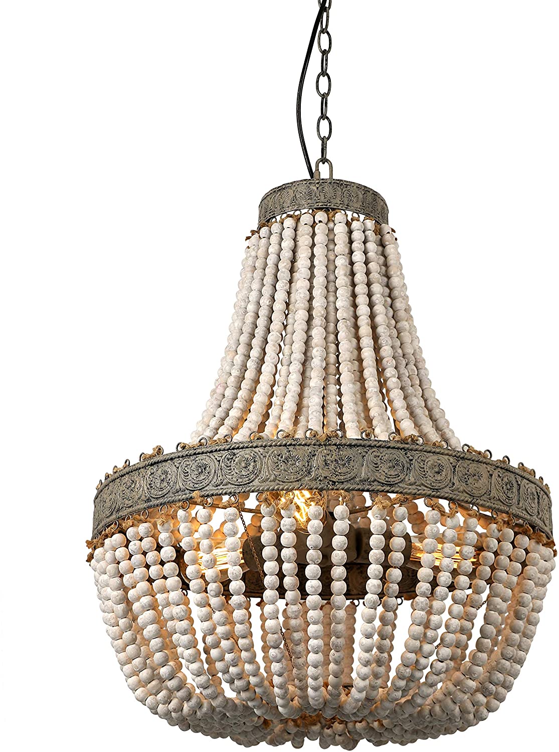 Newrays Wood Beaded Chandelier Pendant Three Lights