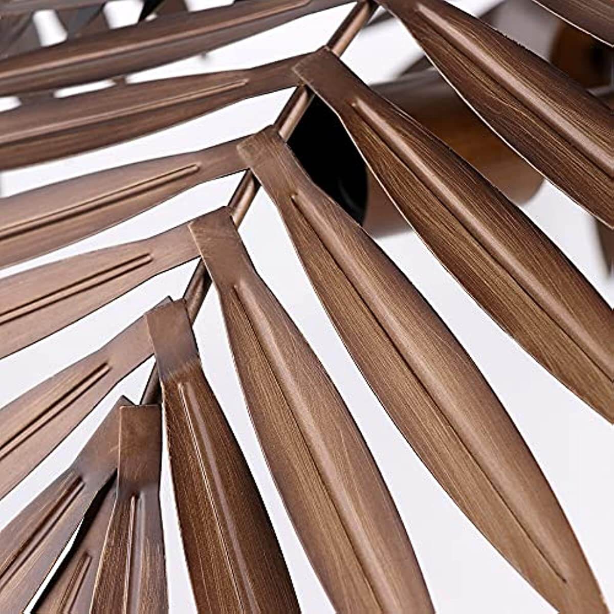 Tropical Coconut Leaves Chandelier, Tree Lights close-up of vintage bronze leaves detail.