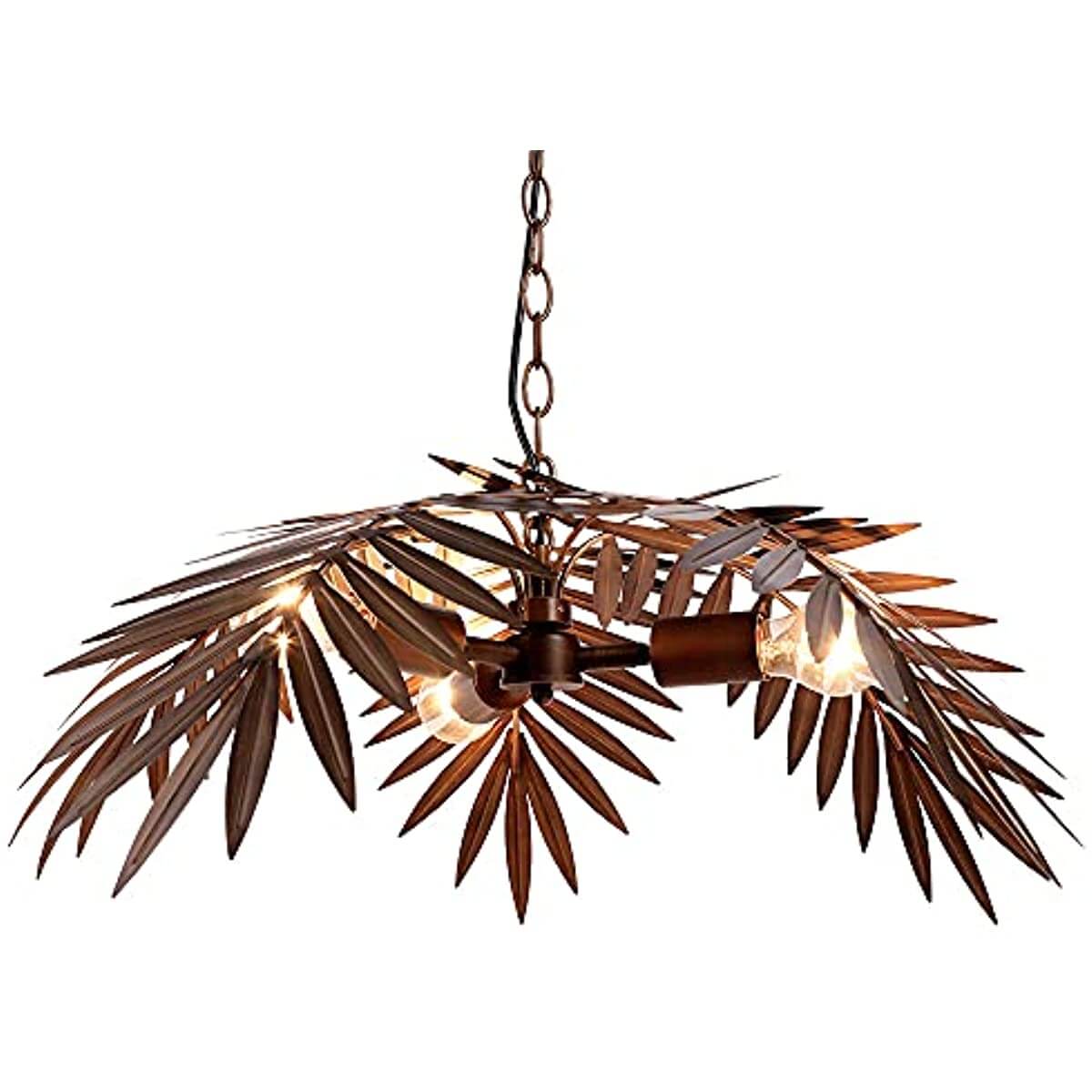 Tropical Coconut Leaves Chandelier, Tree Lights with bronze finish and elaborate leaf design, ideal for vintage decor.