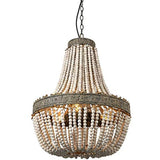 Wood Bead Chandelier Pendant Three Lights Gray White Finishing with elegant stringed beads and decorative design.