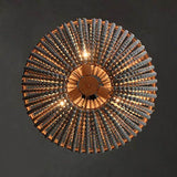 Wood Bead Chandelier Pendant Three Lights Gray White Finishing overhead view with illuminated beads.